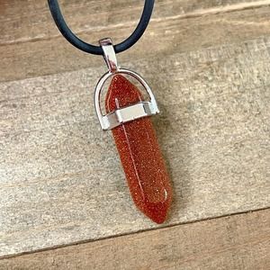 Red Goldstone Pendant Necklace - Adjustable Chain